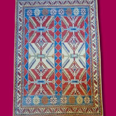 Kazak Wool Rug 4' X 5.1'
