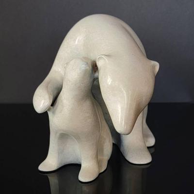 Original Loet Vanderveen Bronze Sculpture - "Polar Bear & Baby"