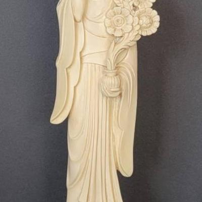 Antique Chinese Kwan-yin 18" Carved Bone Figure Statue - Guanyin Marked