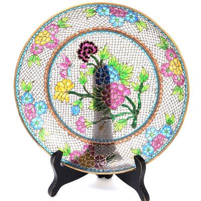 Lot 298 chinese plique a jour enameled plate