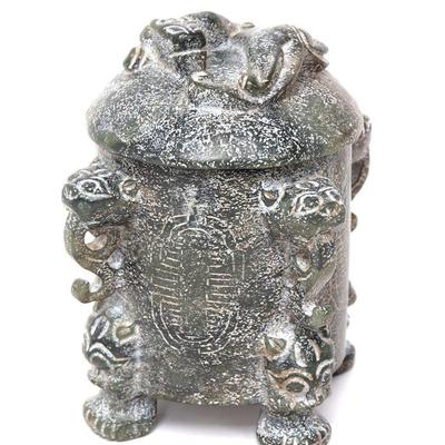 Lot 299 chinese green hardstone lidded vessel