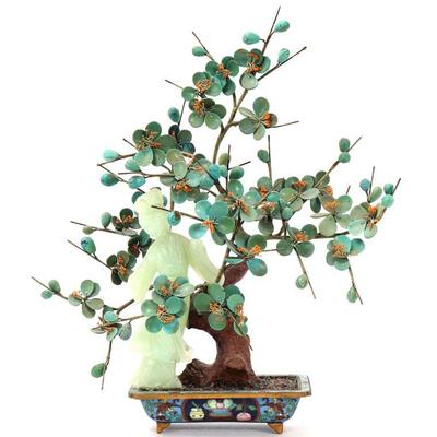 Lot 267 beautiful chinese cloisonne and persian turquoise tree