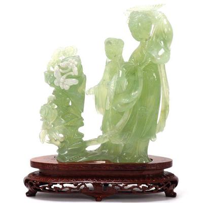 Lot 269 chinese serpentine mother daughter statue wstand