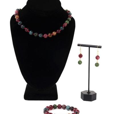 Lot 172 gorgeous complete set of rainbow tourmaline jewelry