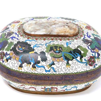Lot 5 chinese cloisonne box foo lions & dragons