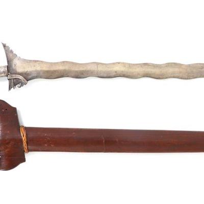 Lot 78 19th c 13 wave moro sulu kris w scabbard