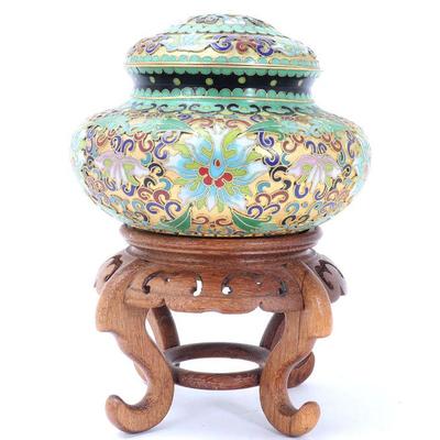Lot 286 beautiful chinese champleve ginger jar wstand