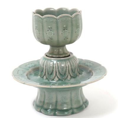 Lot 7 gorgeous korean celadon glazed cup saucer