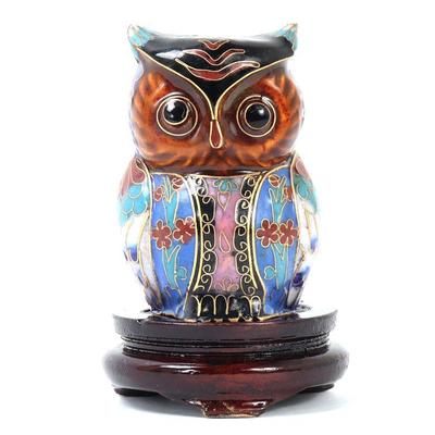 Lot 280 beautiful miniature chinese cloisonne owl figure wstand