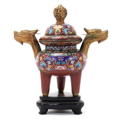 Lot 272 chinese cloisonne tripod incense burner signed sato
