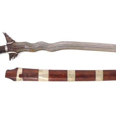 Lot 80 philippines 5 wave moro kris w scabbard