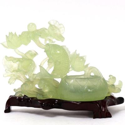 Lot 316 beautiful chinese serpentine fish flowers and bowl wstand