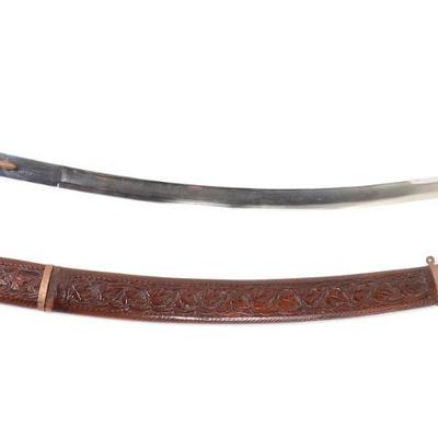 Lot 37 etched indian sword scabbard