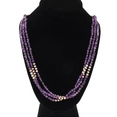 Lot 174 lovely three string amethyst beaded necklace