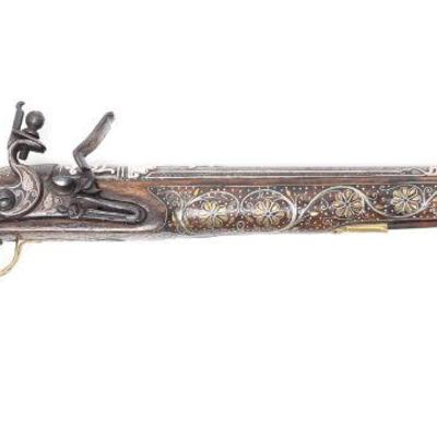 Lot 109 massive silver inlaid cavalry flintlock pistol circa 1780 1825