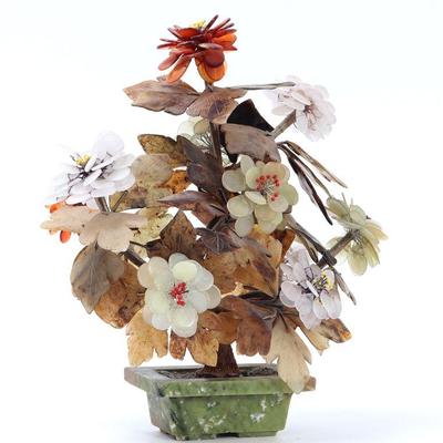 Lot 266 chinese jadeite rose quartz, carnelian and nephrite tree