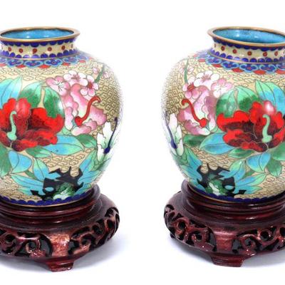 Lot 275 pair of chinese cloisonne ginger jar vases