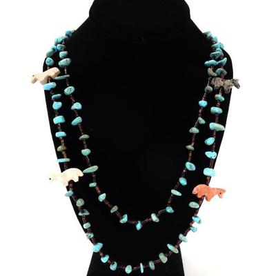 Lot 164 dual strand native american turquoise horses necklace