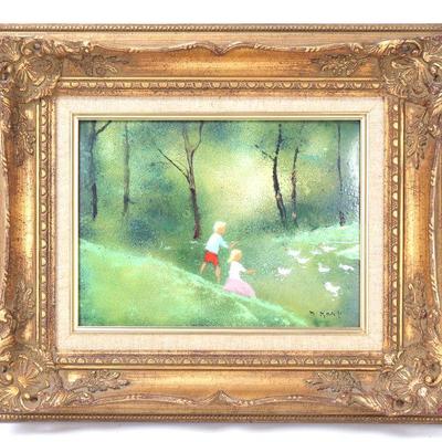 Lot 146 original max karp enamel on copper children at the lake