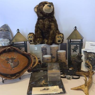 Off To The Cabin:  Candles, Bear Tree Hugger, Shower Curtain, Throw & More