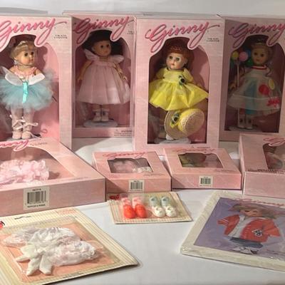 Ginny Dolls (7), Dress Screen, Dress Form, Doll Stands (2), Wardrobe, Book, Outfits & Shoes (Lot 3)