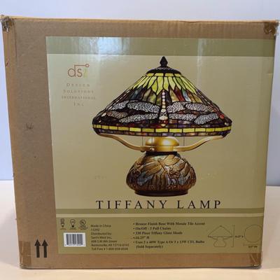Tiffany Dragonfly Lamp- Bronze Finish Base With Mosaic Accent  - New In Original Box