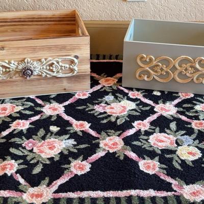 Brand New Floral, Micro Hook Wool Rug + 2 decorative storage boxes 