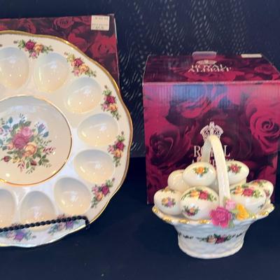 Royal Albert Old Country Roses: Deviled Egg Dish, Musical Easter Egg Basket, Bunny Gift Box W/ Lid
