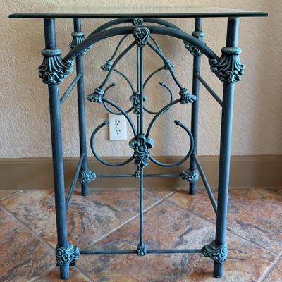 Ornate, Turquoise (sturdy) Iron Side Table - Glass top 