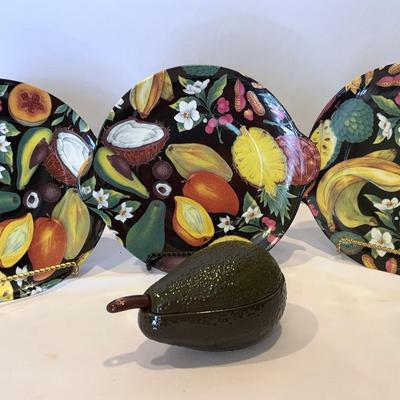 Lazeyras Limooes Made In France- 3 Serving Plates & Avocado Bowl With Spoon