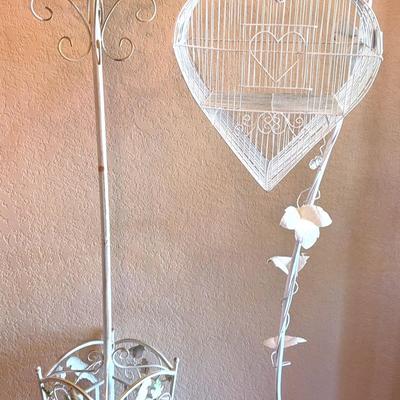 Bird Cage & Coat Rack - Painted antique white metal 