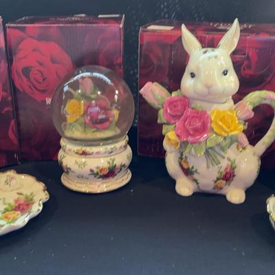 Royal Albert Brand New In Box: Candy Dish,Musical Globe, Bunny Tea Pot & Gift Box w/ Lid