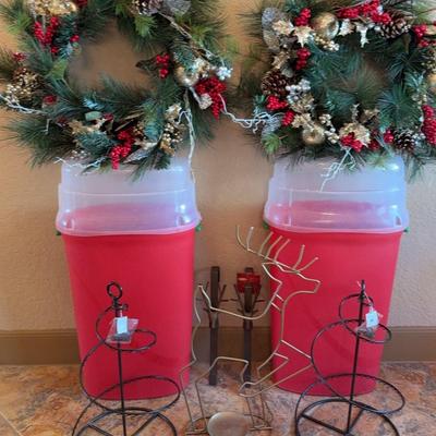 Christmas Ready! - 2 wrapping paper storage containers, card holders, wreaths w/hangers 