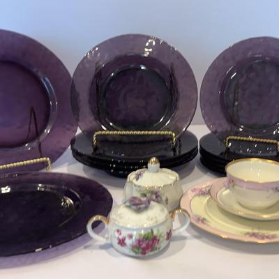 Purple Dinner Plates/Bowls/ Small Plates, La Seynie P&P Limoges France Tea Cup/Plates, & More