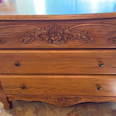 Summit Furniture Carved Oak 3 Drawer Dresser - Ceder Lined top drawer 