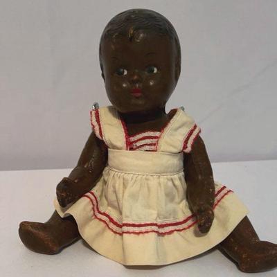 Vintage Black Rosebud Hard Plastic Doll