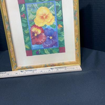 Set of 2 Colorful Floral Paintings – Burgundy, Green, Yellow, Purple & White