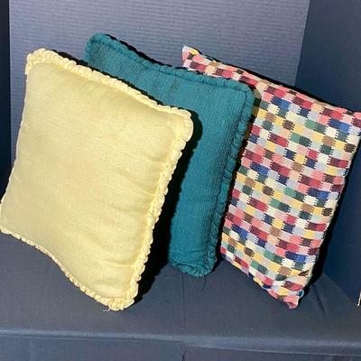 Set of 3 Decorative Pillows – Assorted Styles & Colors – Gently Used with Minor Blemishes