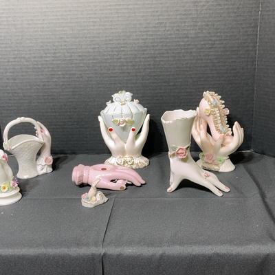Set Of 6 Ceramic hand Painted Decorative Hands 