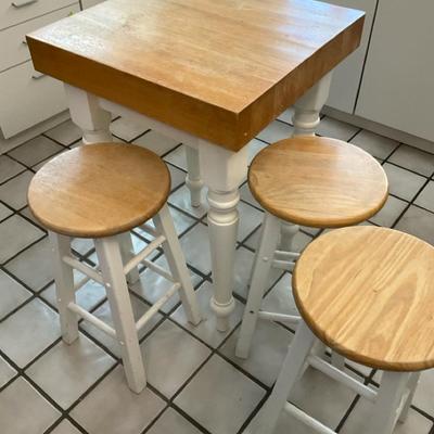 Butcher Block Table With Three Stools