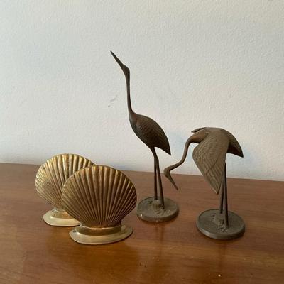 Leonard Brass Cranes & Shell Bookends