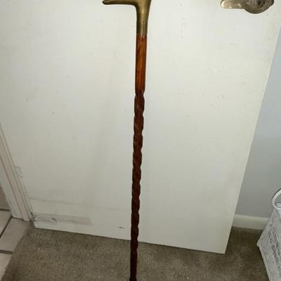 Brass Handled Wood Carved Cane