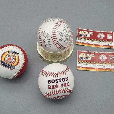 Red Sox Ball with signatures & 2007 World Series Home Game 2 Tickets 