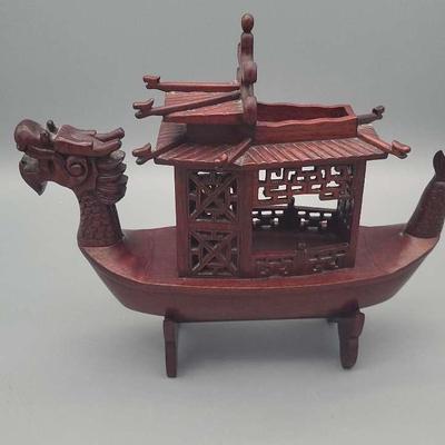 Hand Carved Chinese Wooden Dragon Boat 
