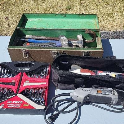 Dremel Multimax MM30, Husky Wrench Set, Old Metal Toolbox, & Contents 