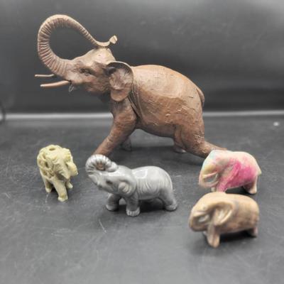 (5) Elephants: Carved Wood, Ceramic, Soapstone, Etc