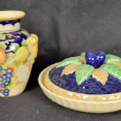 Ceramic Covered Pie Plate And Vase