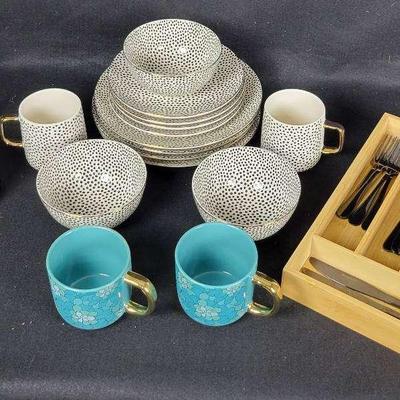 Thyme And Table Dinnerware, Bombay Black Flatware, Etc