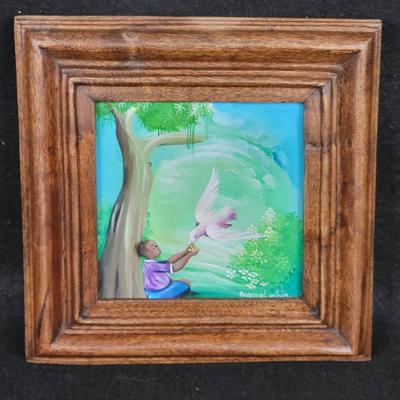 Original Haitian Painting By Berrouet Wilhem- Framed 8" X 8"