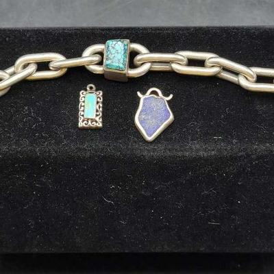 Sterling Chain Bracelet & (2) Charms (1 Marked 925, 1 Marked Sterling)